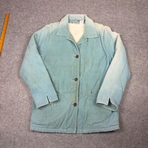 Blair Vintage Corduroy Faux Fur Lined Jacket Light Blue Wide Wale Button Up Med